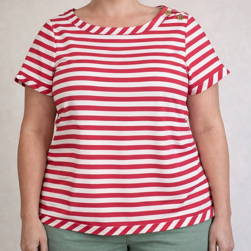 Tommy Hilfiger Pink and White Striped Women's Top